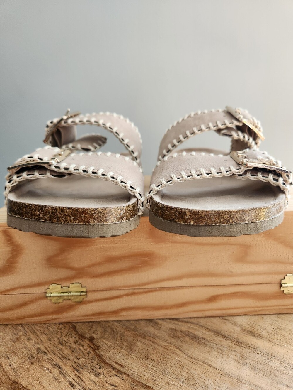 Haute Hippie Taupe Double-Buckle Embroidered Slide Sandals - Picture 5 of 16